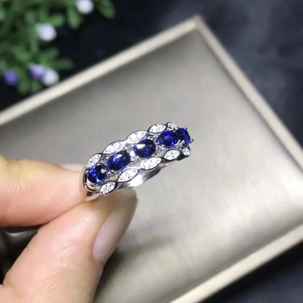 Natural sapphire ring, 925 silver, Line Ring, the latest fashion ring, precious gemstone lady's jewelry