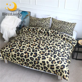 BlessLiving Leopard Pattern Bedding Set Purple Red Yellow Duvet Cover Set Stylish Bed Cover 3-Piece Queen Bedspreads for Adult 1
