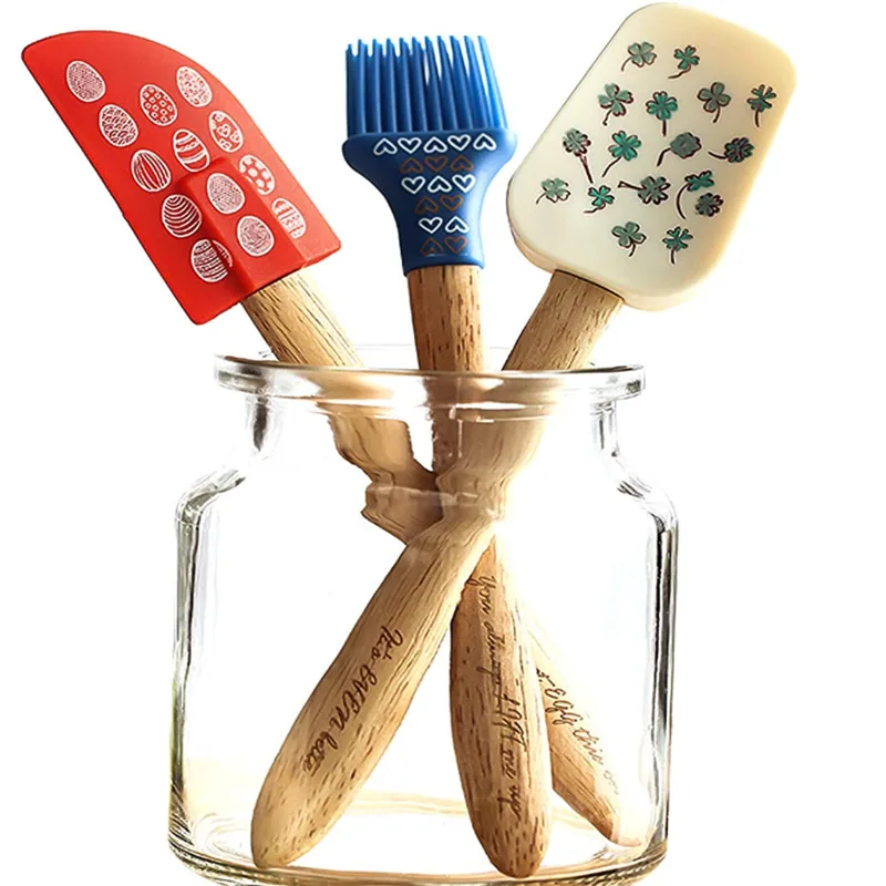 

Набор шпателей из пищевого силикона, 3 шт., лопатка с деревянными ручками для приготовления выпечки и смешивания, идеальные кухонные инструм...