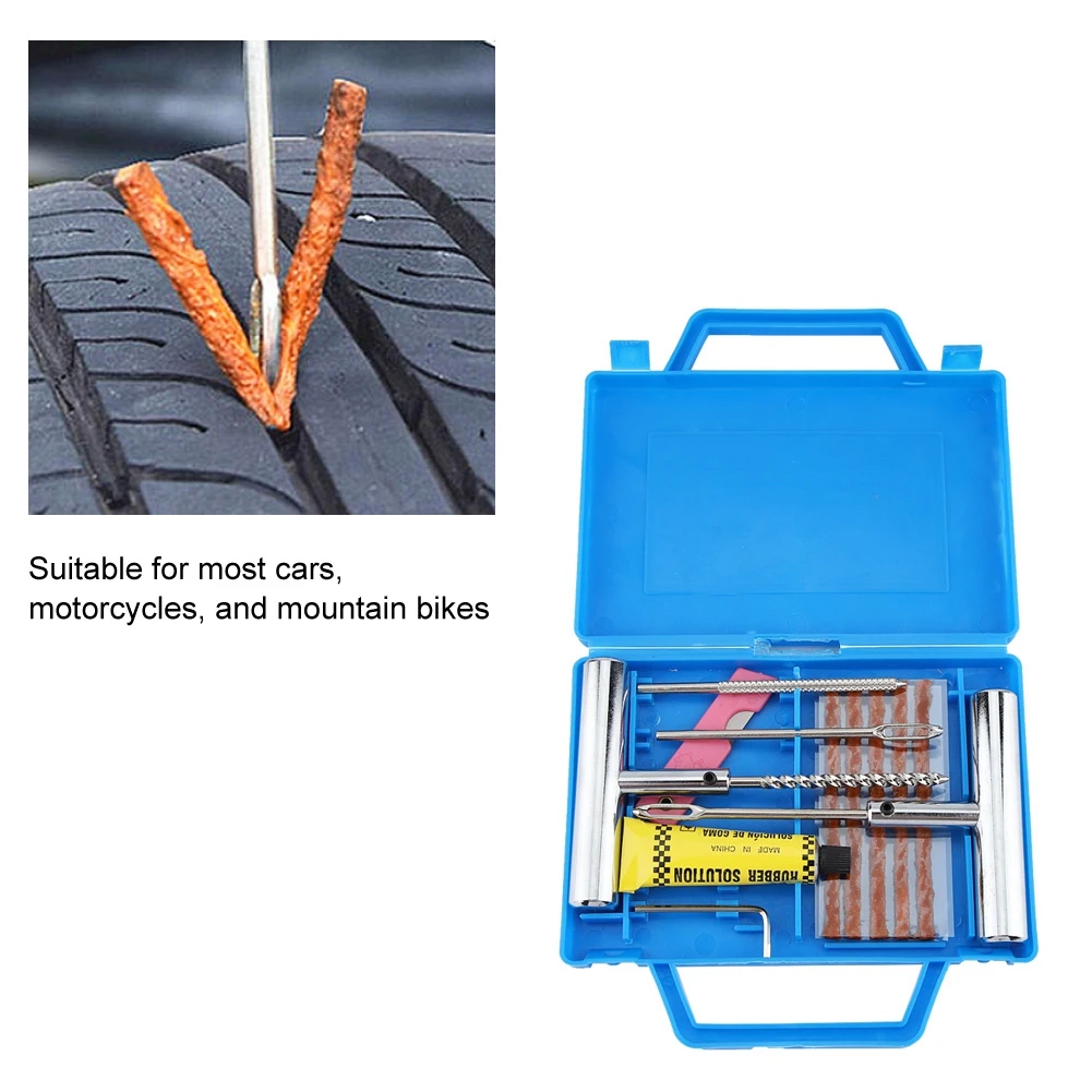 

11Pcs Tire Repair Kit Tyre Repairing Tool Set for Motorcycles with Box include Handle Wide Hole Drills Tire Glue Fork-Type Drill