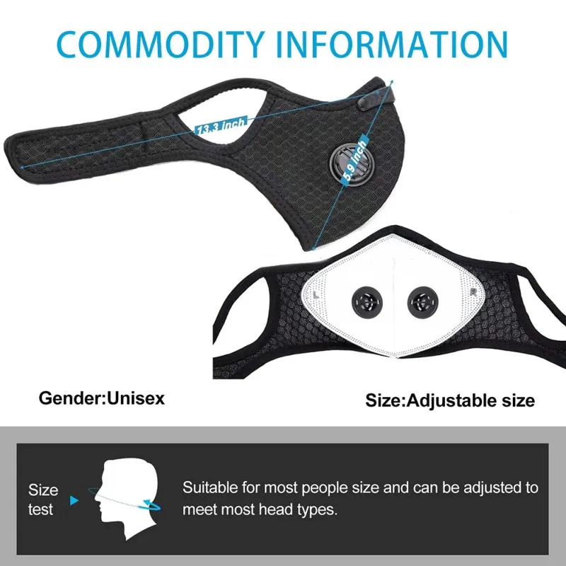 Sport Dust Masks 5 ply PM2.5 Activated Carbon Filter Double Breathing Valve Mesh Face for Cycling Shredded | Спорт и развлечения
