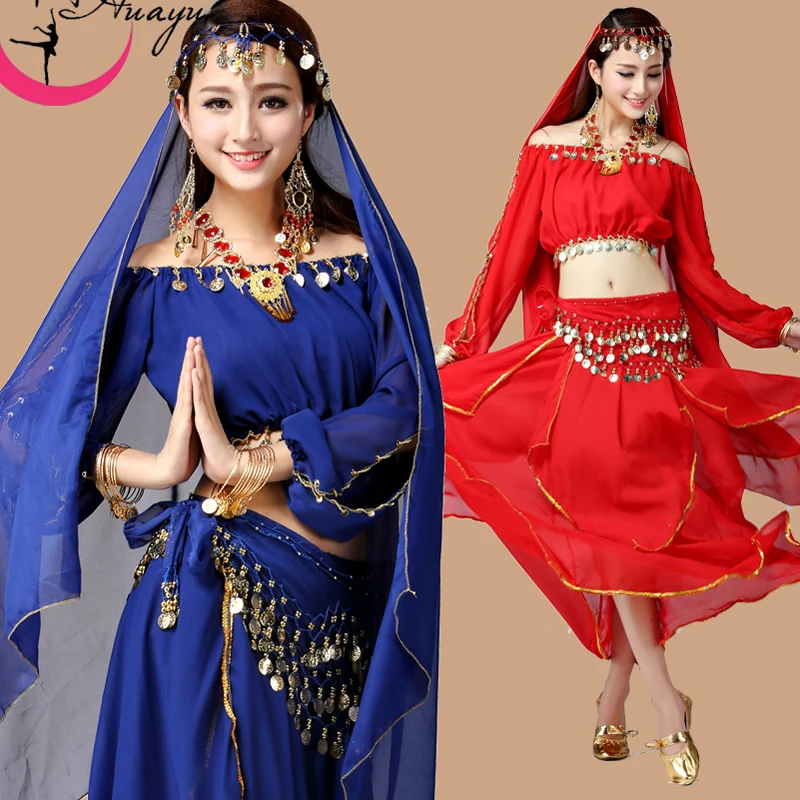 

4 pieces Women Belly Dance Ballroom Costumes Girls Dancing Wear Belly Dance Outfits Set Female Indian dancing Stage wear Clothe
