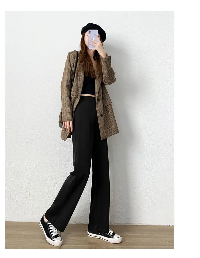 

Women's Wide-Leg Pants Summer Thin High Waist Drooping Loose Straight Spring and Autumn Black Chiffon Casual Mop