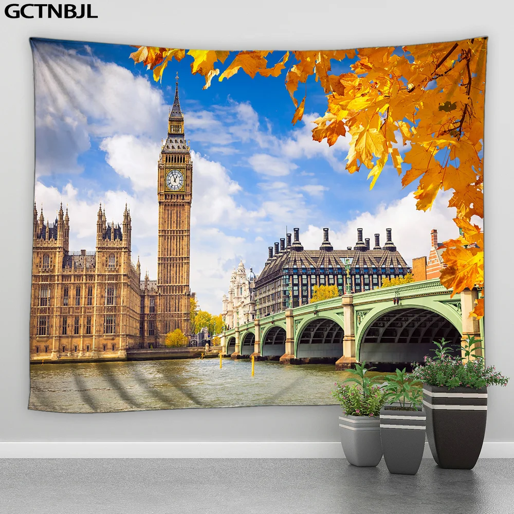 Гобелен с пейзажем Window озеро природный пейзаж Зимний лес Лондон Биг Бен