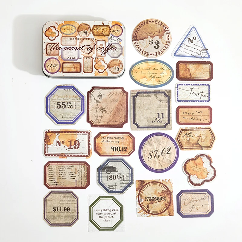 

40 шт./железная коробка, карамельный цвет, ретро-этикетки, коллекция, руководство по изготовлению наклеек, декоративные наклейки