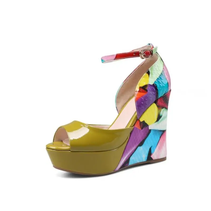 Mixed Color Summer Fashion Women Sandals Wedges High Heel And 3-5cm Platform Cover Buckle Strap Shoes | Обувь