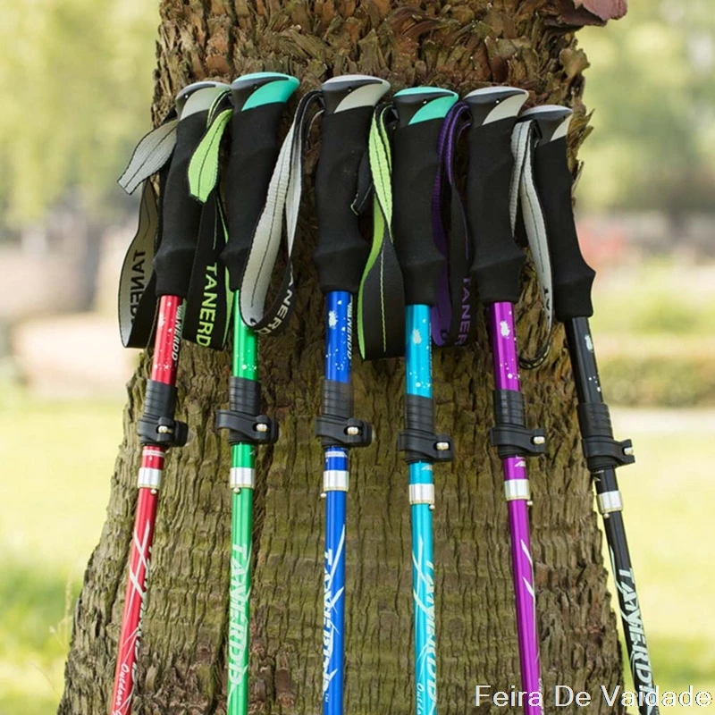

Auminum Alloy Telescopic Ultralight Trekking Pole Anti Shock Hike Folding Stick