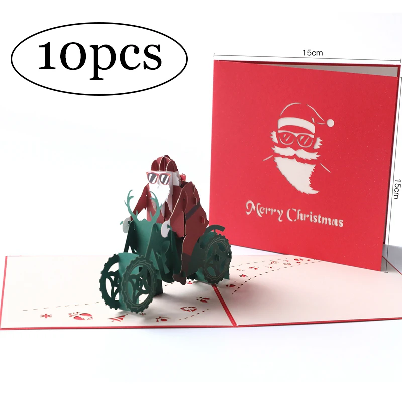 3D Pop Up счастливые рождественские подарки карты 10 шт с конвертом для вечерние приглашения на все случаи - Цвет: G9015R 10pcs