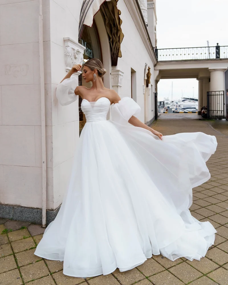

Detachable Sleeve Vestido De Noiva 2021 A-Line Wedding Dress Elegant Sweetheart Organza Cheap Boho Bridal Dresses Robe De Mariée