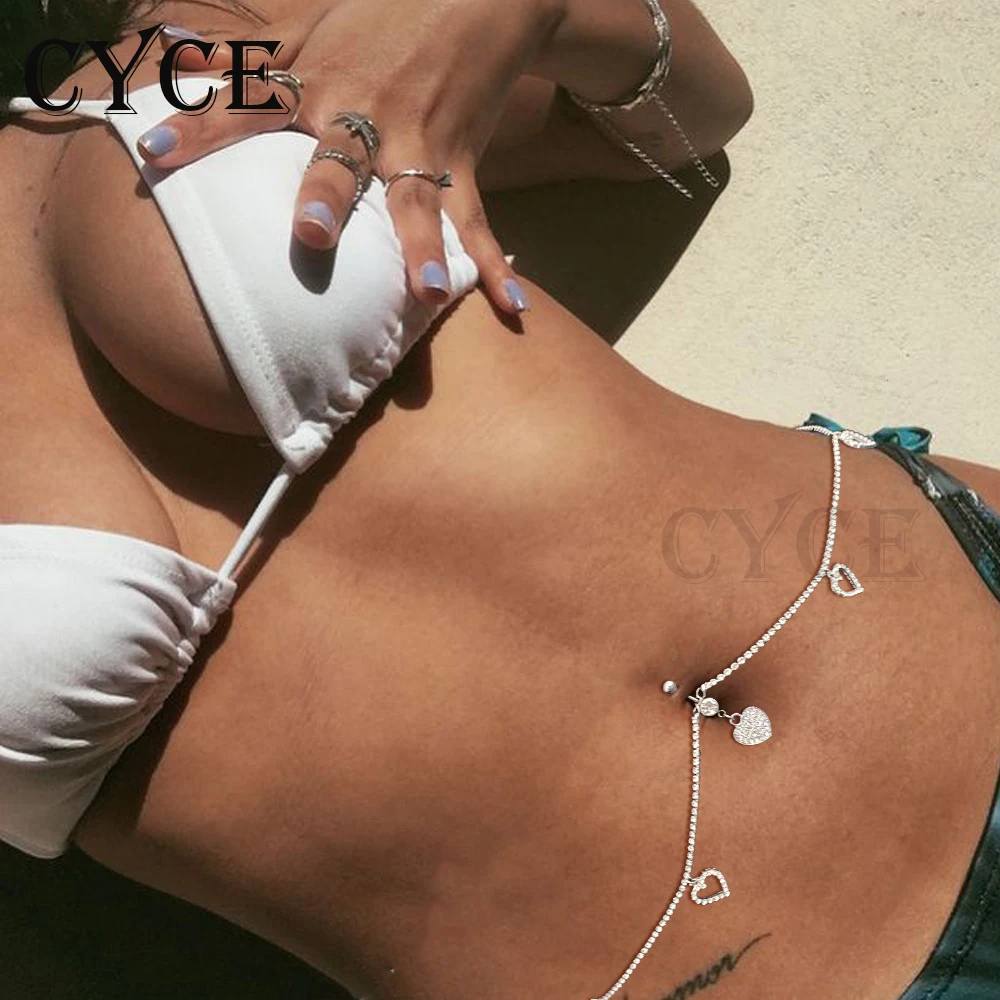 

CYCE Women Sexy Rhinestone Heart Belly Button Piercing Waist Chain Navel Piercing Pendant Belly Chain Beach Body Chain Jewelry
