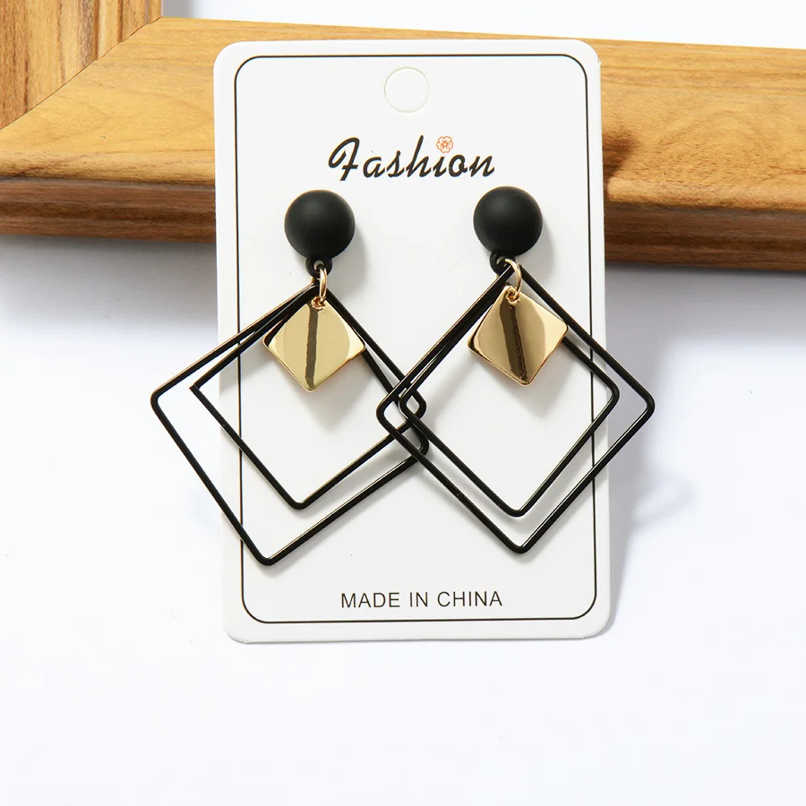 RAVINOUR Brincos Femme Bijoux, большие двойные квадратные висячие серьги, женские модные ювелирные изделия в стиле панк, золотая металлическая длинная серьга