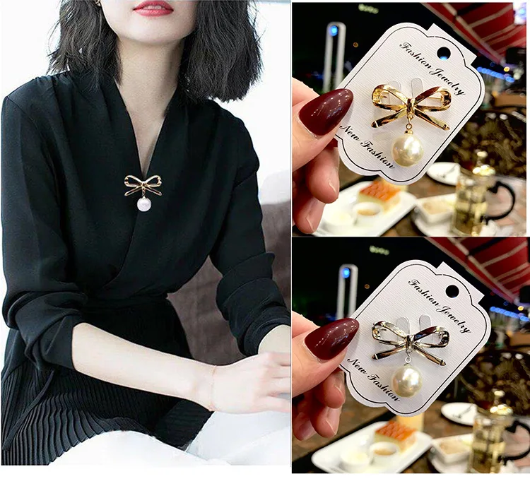 Мода темперамент простой имитация жемчуга с завязками брошкой значки женская