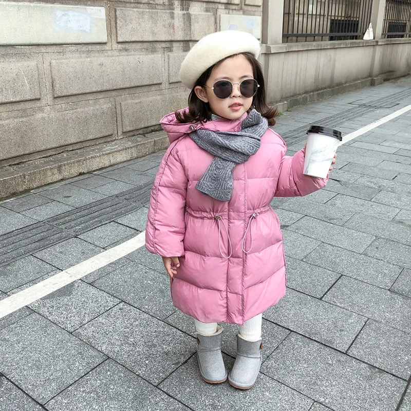 

2-8 Years Old Kids Girls Winter Coat 90% Duck Down Filling Long Down Jackets Hooded Warm Children Snowsuit Outerwear