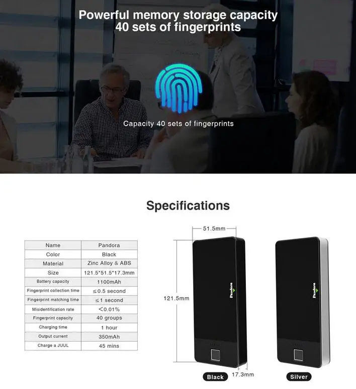 1100 мАч power Bank переносной отпечаток замок зарядный чехол Универсальный совместимый для JUUL Зарядка для электронной сигареты