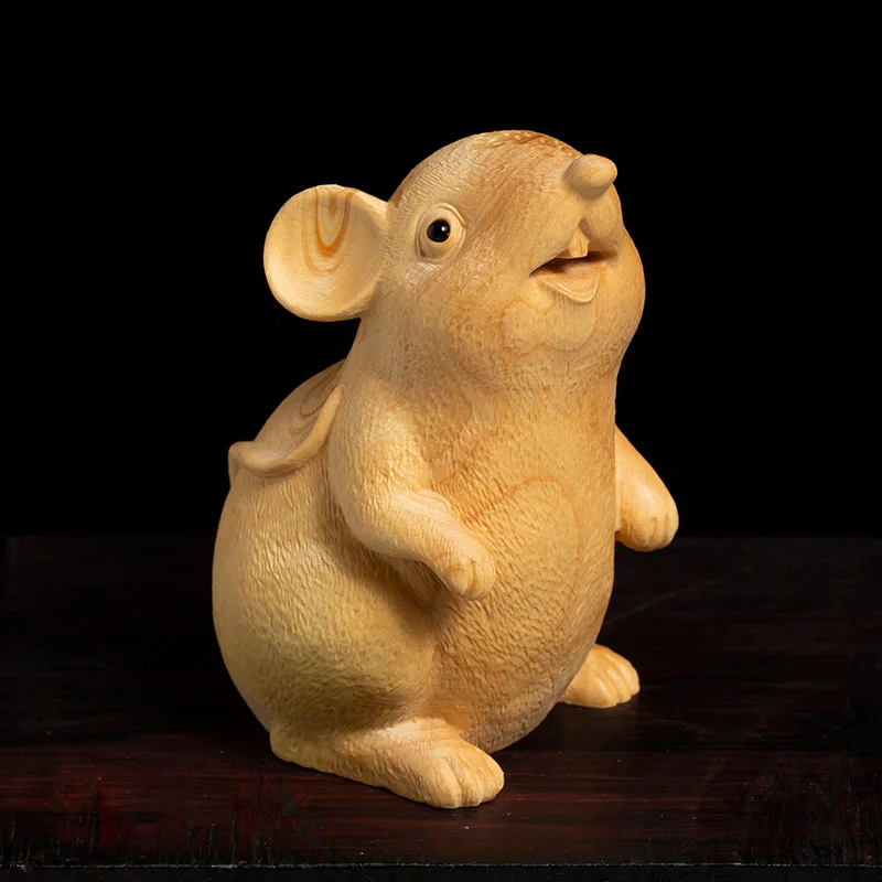 Boxwood скульптура Lucky Feng Shui Зодиак крыса дерево гостиная декоративная резьба