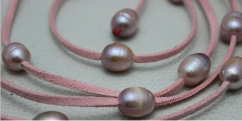 + 810 розовая кожа натуральные цвета фиолетовый пресноводный жемчуг ожерелье |