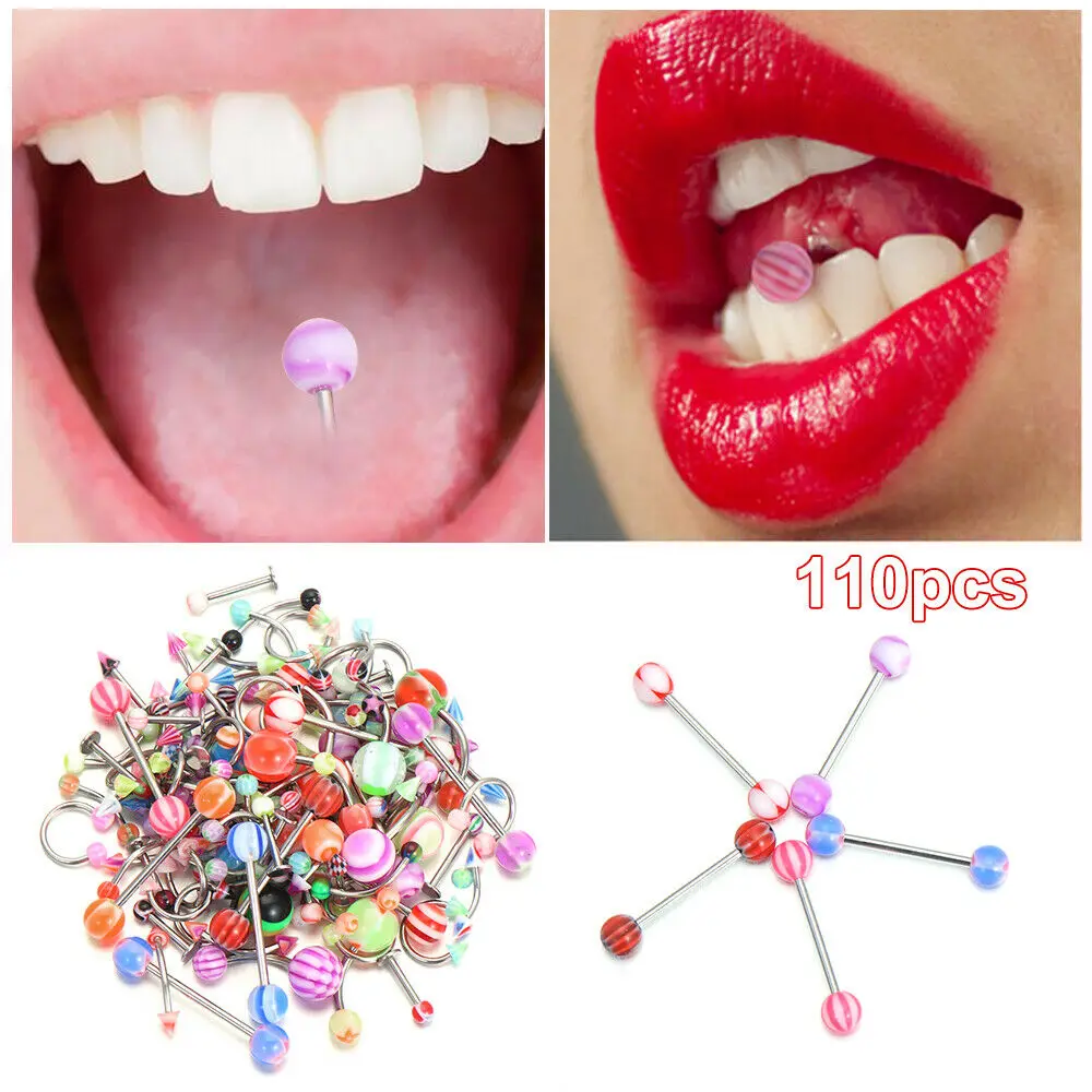 

110Pcs Acrylic Body Piercing Jewelry Colorful Sexy Belly Bars Button Ring Navel Barbell Jewerly Lip Piercing Unisex Accessories