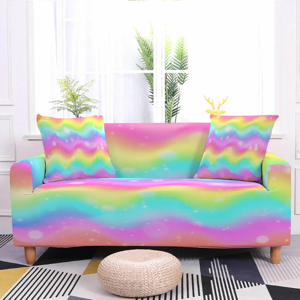 Радужный чехол для дивана в полоску эластичное покрытие гостиной секционное