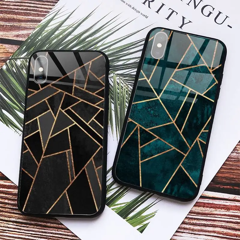 

Geometric marble colorful pattern Phone Case Tempered glass For iphone 6 7 8 plus X XS XR 11 12 13 PRO MAX mini