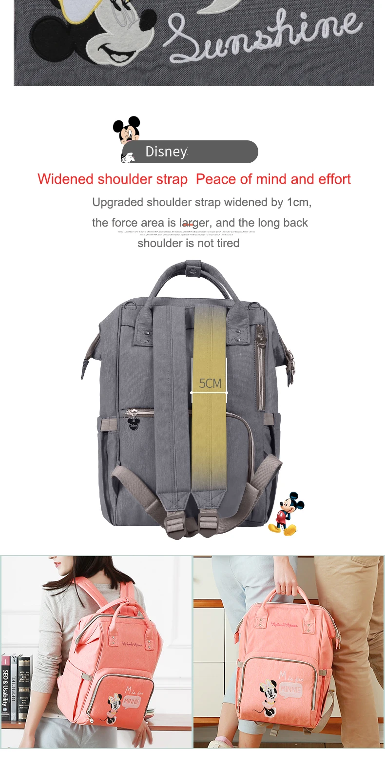 Disney Микки детские пеленки сумка рюкзак для мамы Мода Многофункциональная Сумка для коляски большой емкости детские подгузники сумка органайзер