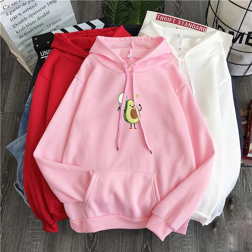 Avocado Hoodies Oversized Cartoon Print Pocket Sweatshirts Hooded Harajuku Vintage Korean Pullovers Women Sweet Girl Sweetshirts