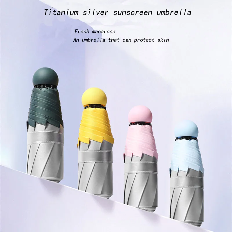 

Women's sunscreen sun umbrella small fresh pocket weather and rain dual-purpose black glue ultra light folding umbrella