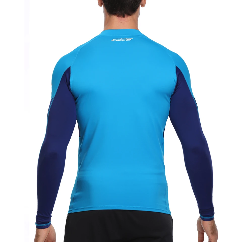 AXESEA Men Rash Guard Patchwork Swimwear Long Sleeve Rashguard Sun Protection Swimsuit Surfing Shirt Top UPF50+ Sport Beachwear