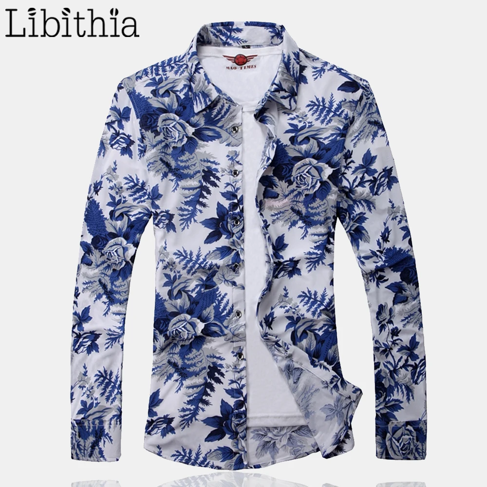 

Men Floral Print Dress Shirts Big Size M-7XL 2020 Autumn Long Sleeve Turn-down Collar Shirt Clothes Male R034