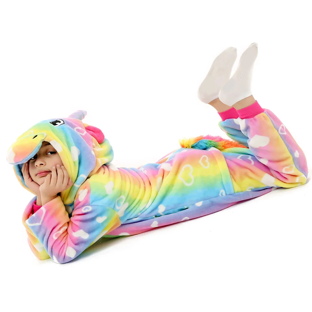Одежда для маленьких детей в виде радужного единорога, Пижама Kigurumi для детей «Стич», «панда» для детей рисунок «Hello Kitty» животного, единорог, комбинезоны для девочек