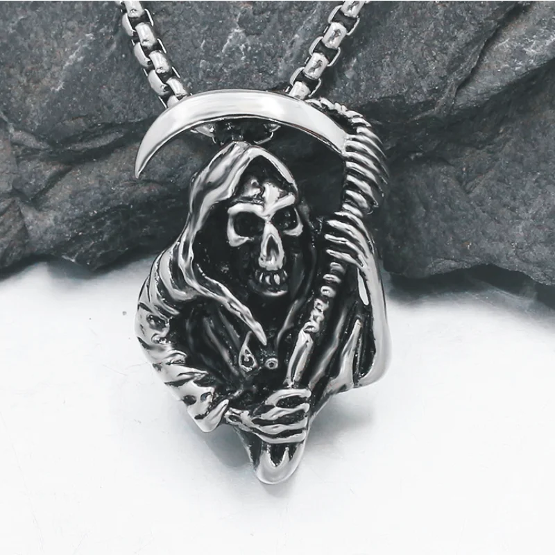 Новинка титановая сталь крест Череп Grim Reaper Scythe кулон ожерелье для мужчин