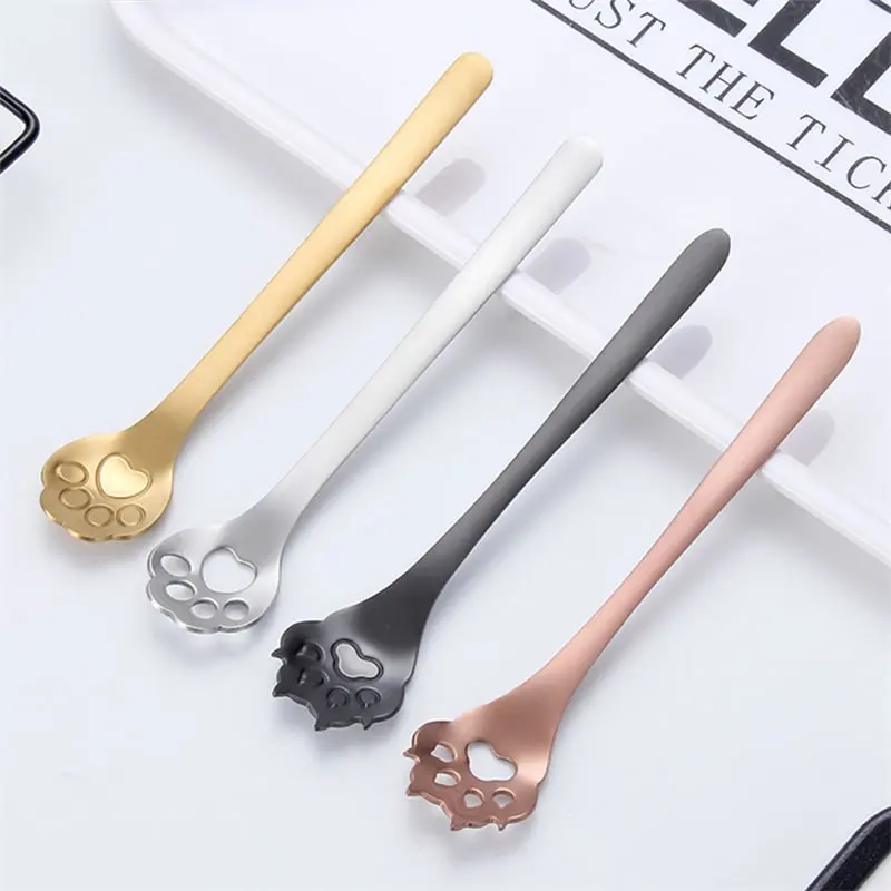 Ложка из нержавеющей стали с мультяшным котом OBR милый коготь кошки кофейная