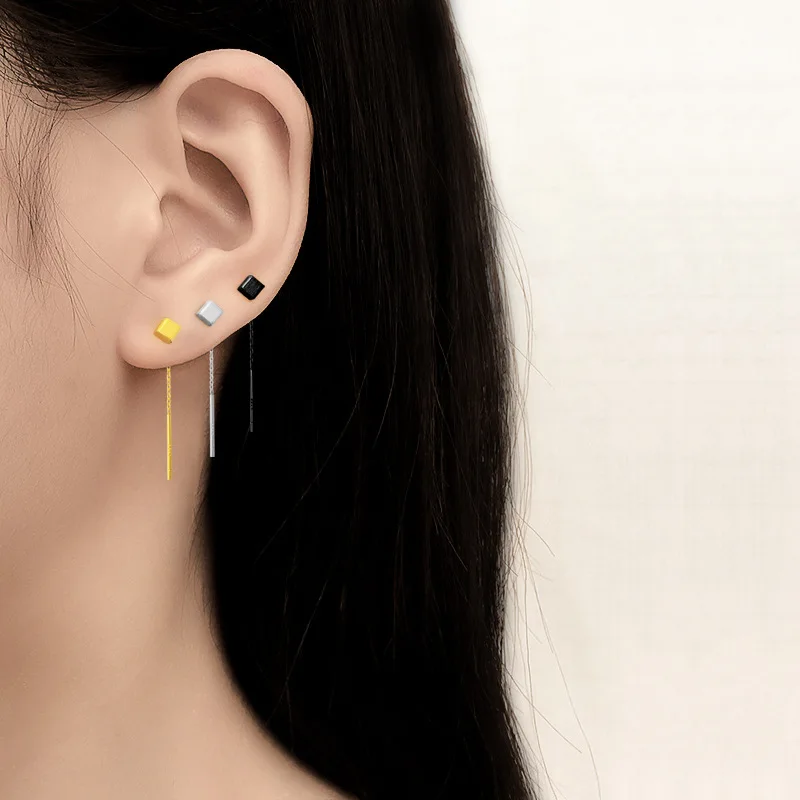 

Fashion Jewelry Personality Long Net Red Female Ear Clip Temperament Tassel Ear Chain Cross Earrings New Hot Popular Accessories