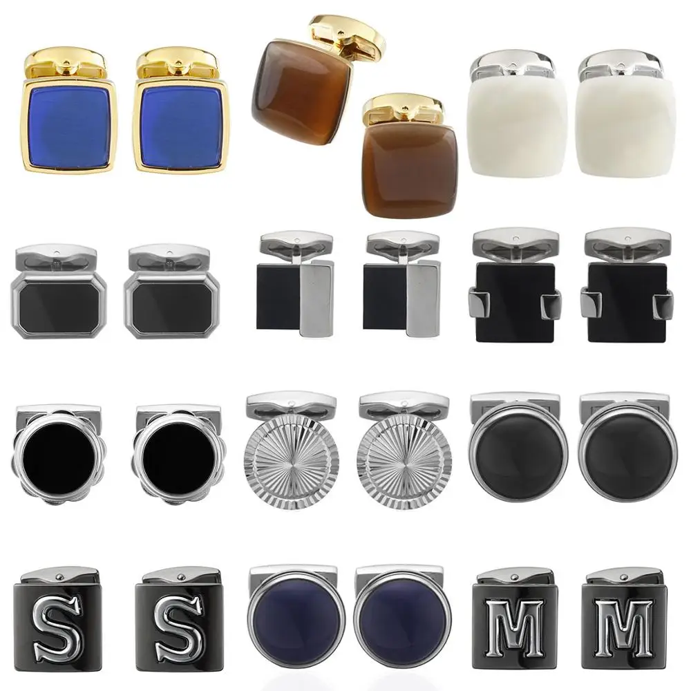 Классические золотые запонки с хрустальными буквами/круглые/квадратные/Кошачий