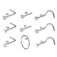 zircon gem bone nose stud piercing earring anodized sliver color nose ring prong cz nose jewelry 5921pcs 0 8mm20g