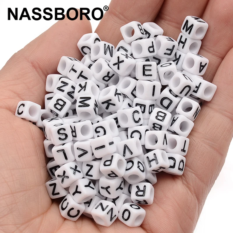 

100pcs 6mm Mixed Letter White Cube Acrylic Beads Loose Spacer Beads for Jewelry Makeing DIY Handmade Bracelet Accessories