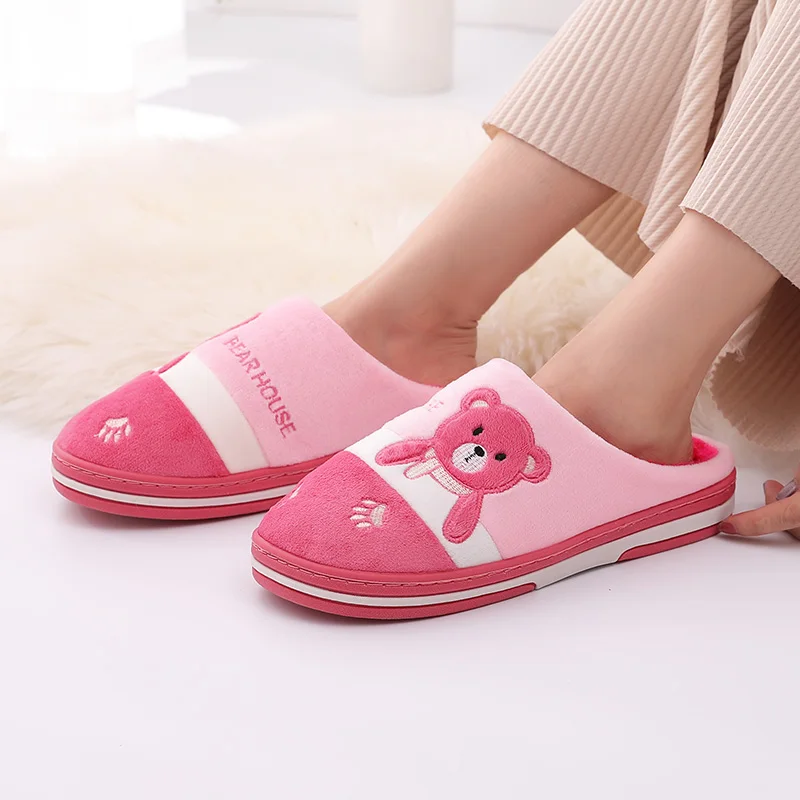 Женские тапочки с рисунком медведя зимние теплые меховые женская домашняя обувь