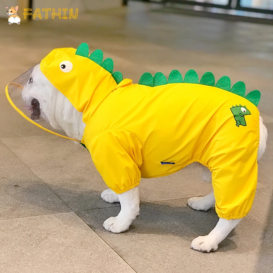 FATHIN Dog Raincoat French Bulldog Waterproof Clothes Cute Dinosaur Mutable Outfit Dog Jumpsuits Dog Umbrella
