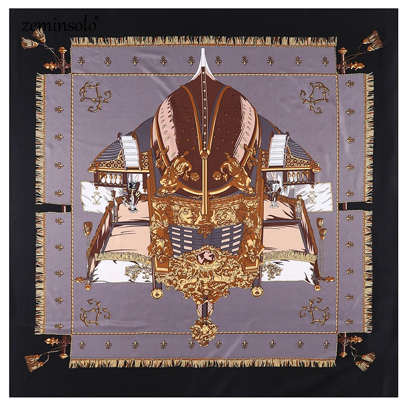 Zeminsolo, саржевый Шелковый женский шарф, бандана, 130*130 см, с принтом, квадратные шарфы, палантины, роскошный бренд, подарок, модные большие шелковые шали