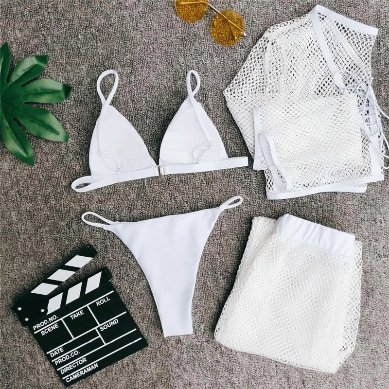 Сексуальные сетчатые бикини 2019 женские купальные костюмы комплект из четырех