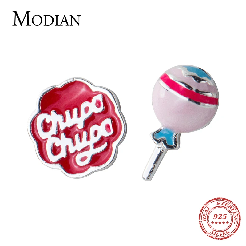 Modian, маленькие серьги-гвоздики из серебра с эмалью конфет, модные милые романтические 925 пробы, серебряные серьги-гвоздики с буквенным принтом для женщин, ювелирное изделие