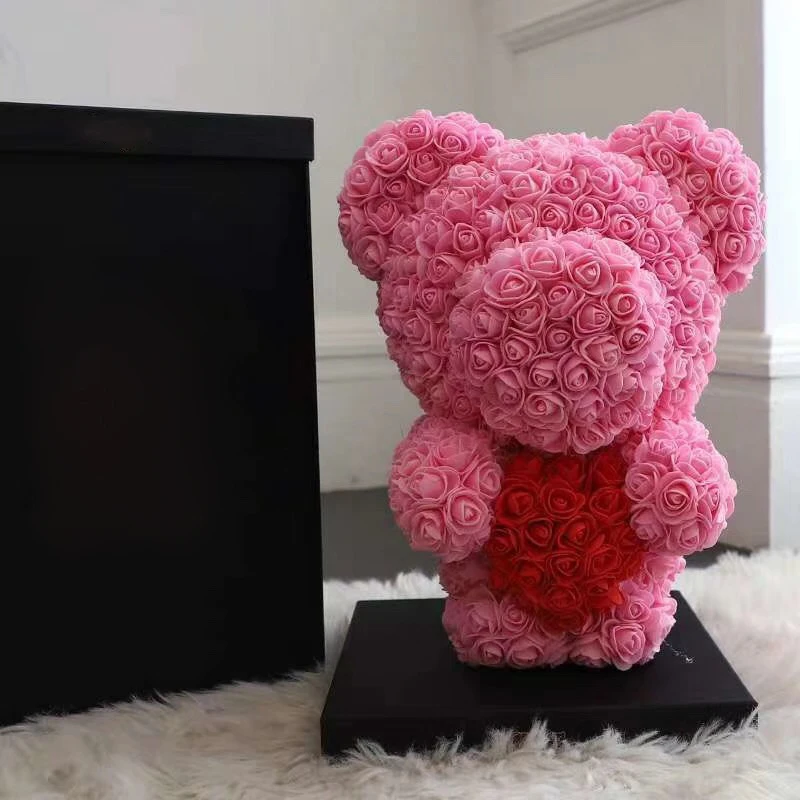 Большой медведь розы с коробкой Роскошная 3D мыльница плюшевый мишка Искусственный цветок розы новогодние подарки дропшиппинг - Цвет: pink red