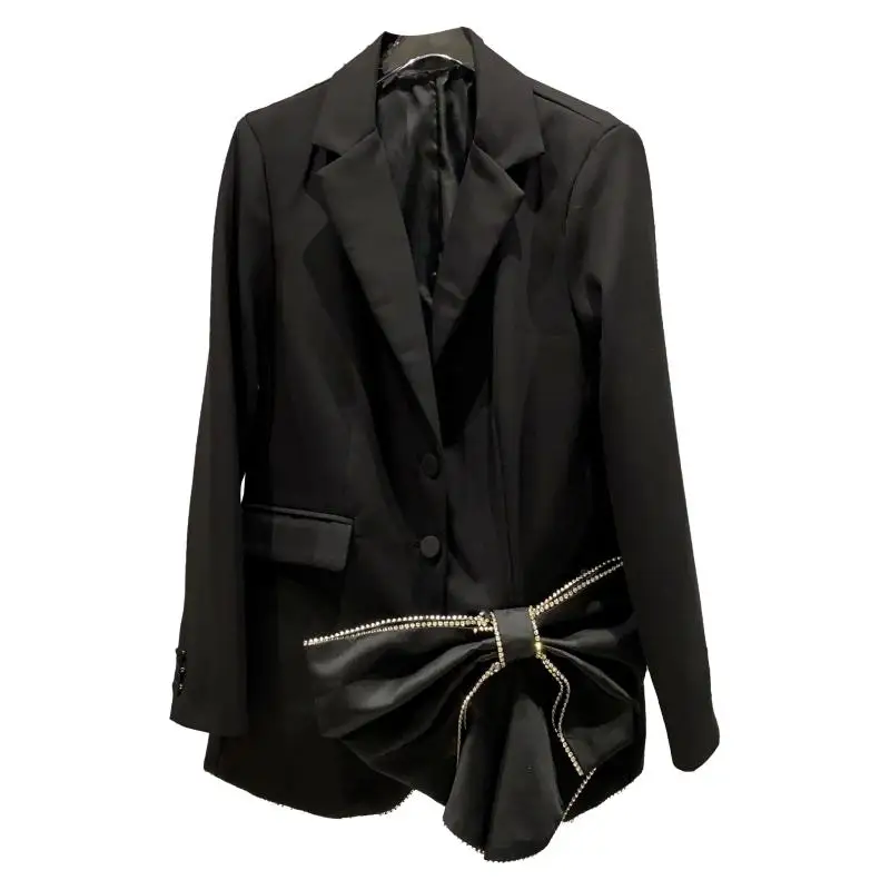 

Spring High Fashion Womens Clothing 2020 Women Black Blazer Bow Elegant Female Coat