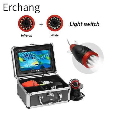 Эхолот Erchang для подводной рыбалки, рыбопоисковый прибор, 7 дюймов, 1000 ТВЛ, водонепроницаемая камера, 24 инфракрасных лампочки, для зимней подл...