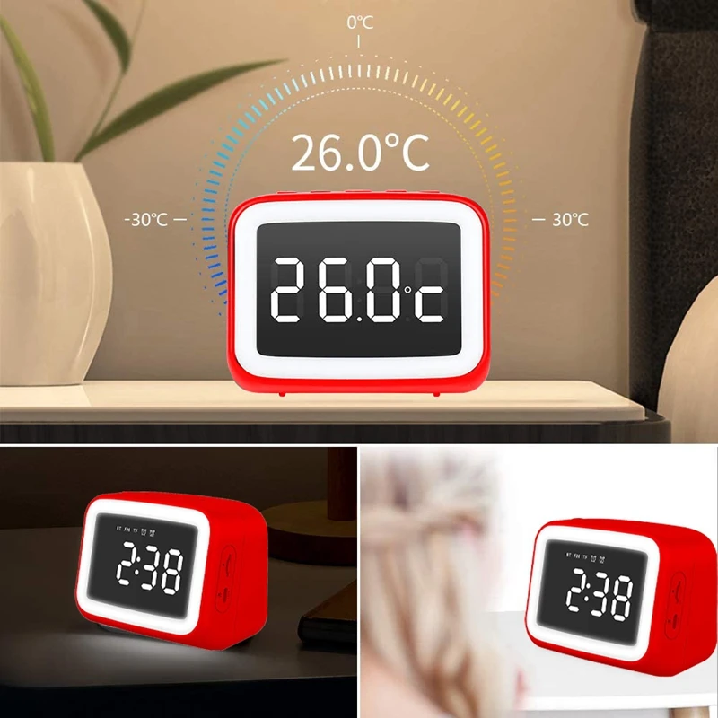 Цифровой прикроватный будильник зеркальный светодиодный портативный