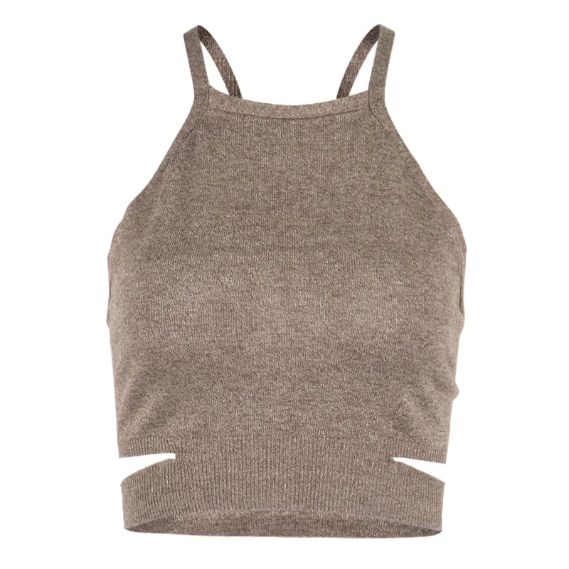 

2021 European and American summer women's knitted neck straps open-back sling short vest top girl