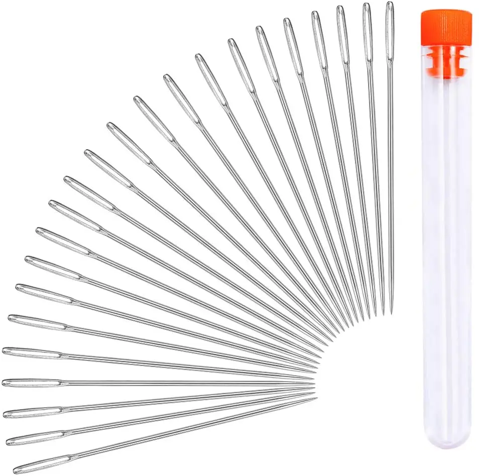 

KAOBUY 23 PCS 1.97in Large Eye Sewing Needles Leather Crafts Sewing Needle Stainless Steel Knitting Needles + Plastic Bottle