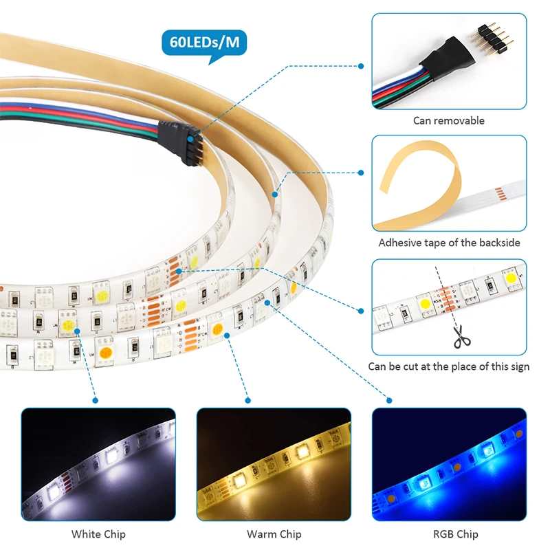 1set 5050 5M 300LEDs/ 10M 600LEDs IP65/IP20 Waterproof RGBW/RGBWW LED Strip + EU/US 12V Adapter+40Key Bluetooth controller | Освещение