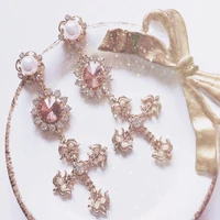 new arrival korean baroque flash diamond pearl cross 925 silver pin earrings elegant female dangle earring fine gift jewelry