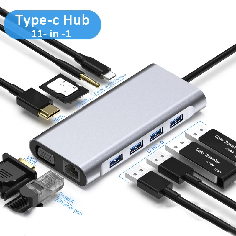 Док станция 11 в 1 USB Type C HDMI VGA RJ45|USB-хабы| |