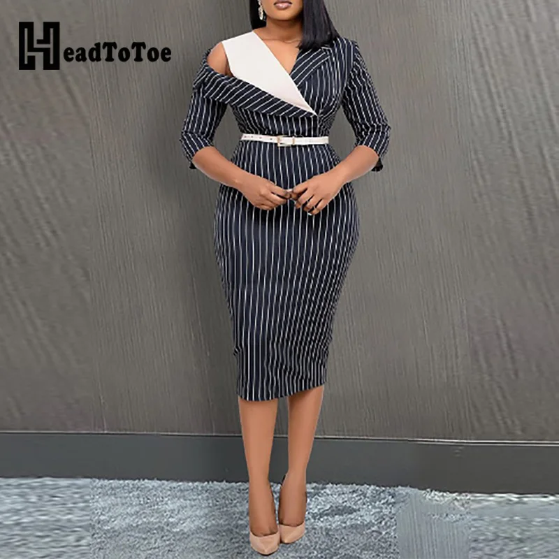 

Женское платье-миди с принтом в полоску